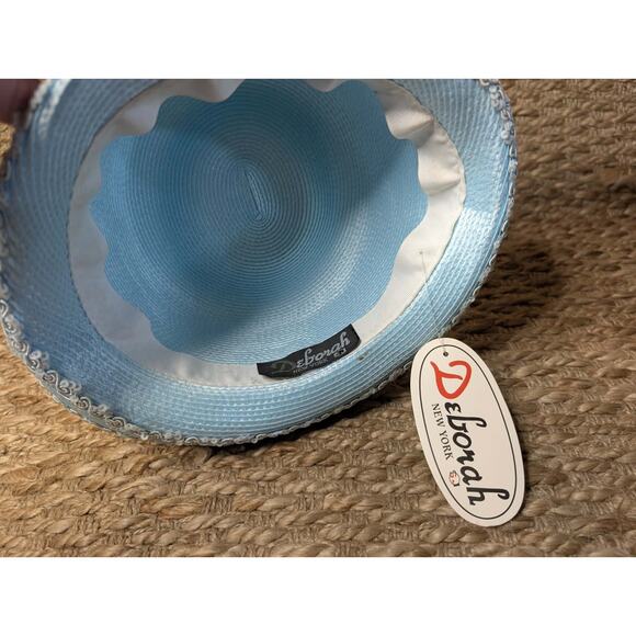 NEW! Deborah New York Light Blue Straw Derby Hat Fashion Church One Size main image 7